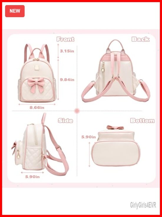 Mini Bowknot Quilted Leather Backpack Purse Cute Trendy for Women Girls main image 4